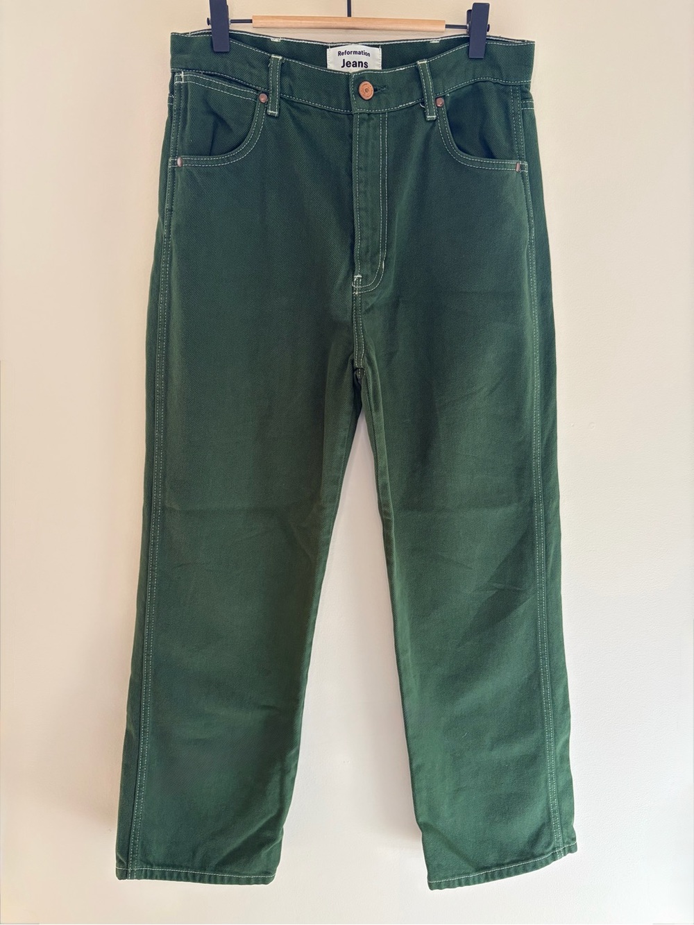Reformation Jeans Cowboy High Rise Straight Jeans Emerald Green Wash Size 29